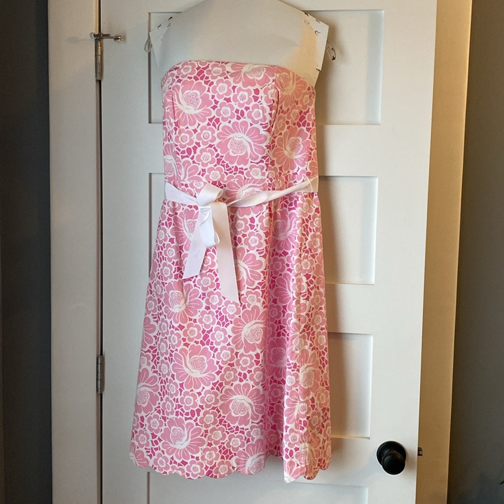 Lilly Pulitzer Pink & White Strapless Dress sz 10